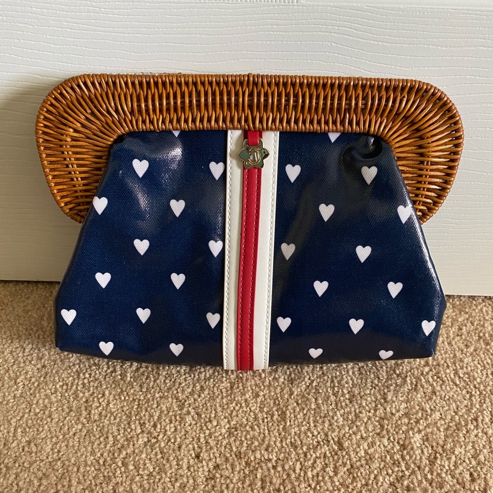 Draper James Blue Heart Wristlet with Wicker Handle